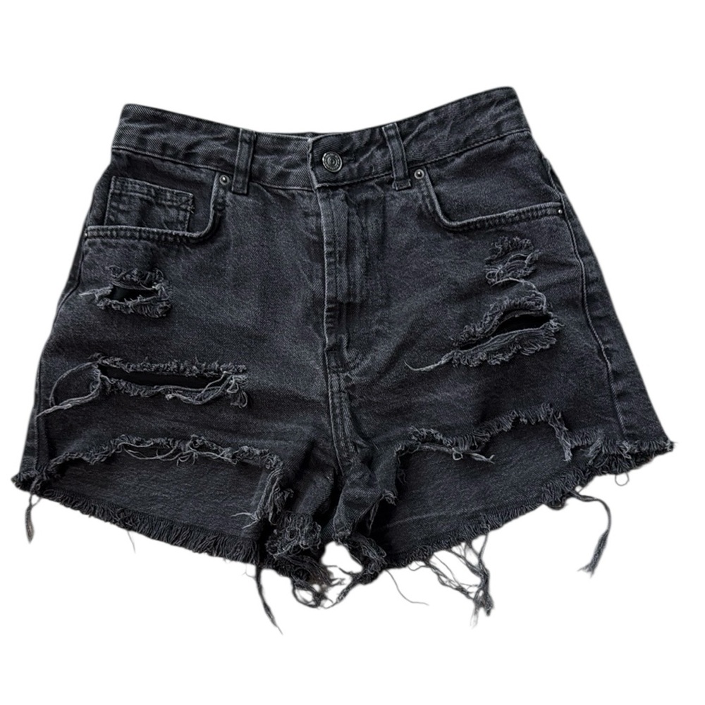 Bershka Denim Woman's‎ Black Distressed Jean Cutoff Shorts Size 6